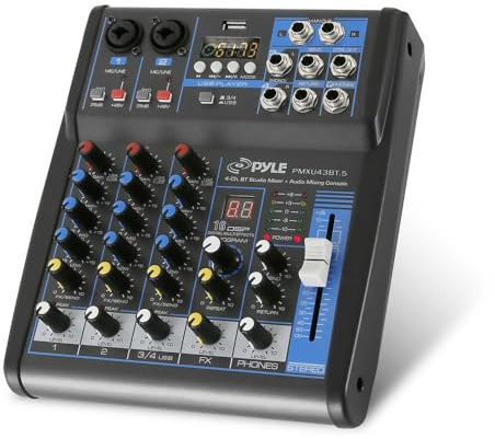 Pyle Professional Audio Mixer Sound Board Console System Interface 4 Channel Digital USB Bluetooth MP3 Computer Input 48V Phantom Power Stereo DJ Studio Streaming FX 16-Bit DSP Processor - PMXU43BT.5