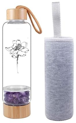 AITELEI Wellness-Kristall-Elixier-Wasserflasche, natürlicher Edelstein, Quarzkies, Heilglas, 400 ml