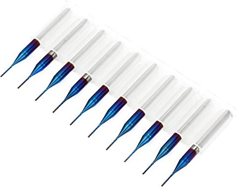 10pcs Fresa a cono Carburo di tungsteno, Frese a candela Frese per router di CNC, Carburo a grana ultra fine, Fresa per intaglio con fresa CNC Fresa rivestita blu per macchina per incisione PCB(0.5mm)