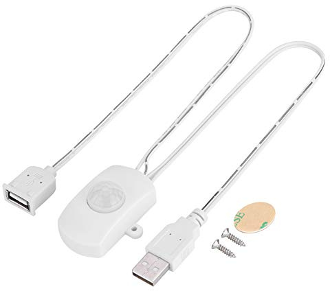 PUSOKEI Interruttore del Sensore del Rilevatore di Movimento a Infrarossi Mini PIR, Interruttore Automatico 'interfaccia USB a Striscia LED, per L'illuminazione Attivata dal Movimento(Bianca)