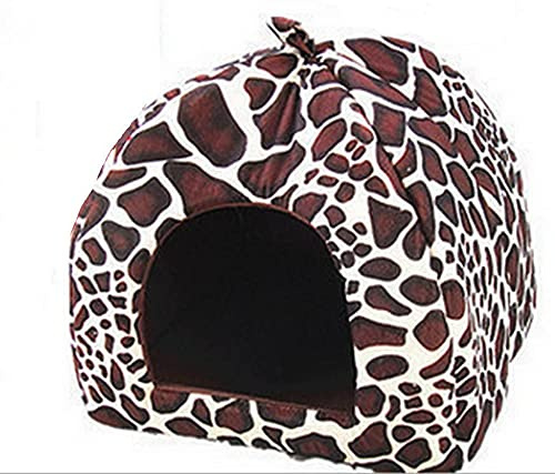 Rutschfestes Katzenhöhle mit niedlichem Erdbeer-Katzenhaus, weich, faltbar, Haustier-Nest mit waschbarem Kissen, weich, warm, Haustier-Nest für kleine Hunde, Kaninchen und Katzen, XL, braun