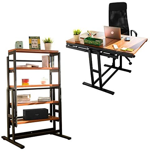BLUMIE Estanteria Convertible en Mesa Comedor (H125 x l78 x P62 cm) - Estilo Industrial - Color Cereza
