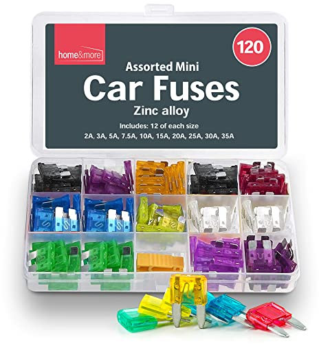 SOL 120pk Assorted Mini Car Fuses, Zinc Alloy Kit with 12 of Each 2A 3A 5A 7.5 A 10 A 15 A 20 A 25A 30A 35A Amp Blade Set with Fuse Extractor and Storage Box, Long-Lasting UK Automotive Replacement