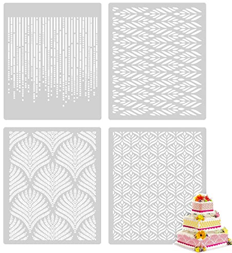 Cake Decoration Stencils, 4 Pcs Cake Embossing Stencil Wheat Spike Lace Border Mould Buttercream Flowers Cake Templates for Cookies Fondant Dessert Cake Deocration DIY Tool