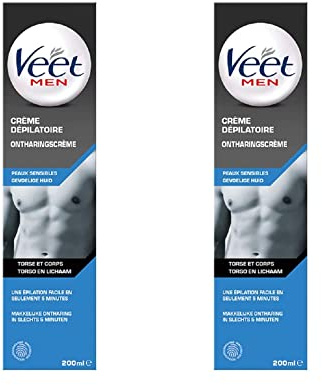 Veet Men - Crème Dépilatoire Homme - Peaux Sensibles - 200 ml - Lot de 2