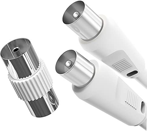 D.A.Y. Republic 5m TV Aerial Coax Cable with Female Adapter - Coaxial Satellite Antenna AV Lead Male to RF Connector Extension Silver FreeView, FreeSat, Sky Box, BT