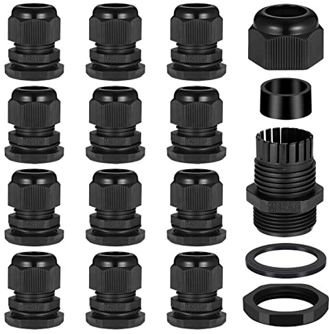 Zocipro 12Pcs M25 Cable Glands 25mm, IP68 Waterproof Nylon Cable Gland | for 8mm-16mm Cables, Cable Grommet Cable Entry for Outdoor, Garden, Switch Box Junction Box (Black)