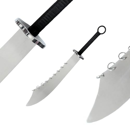 DEPICE Neunringschwert/Breitschwert Dao Zweihänder, Gesamtlänge: ca. 85 cm, Klingenlänge ca. 59 cm, Klingenbreite ca. 12 cm, ca. 820 g, verchromtem Stahl, Seilumwicklung, Wushu, Kung-Fu