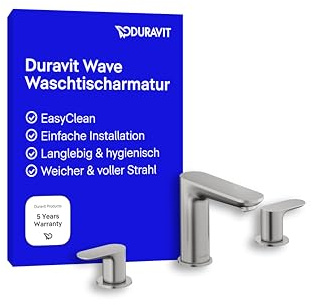 Duravit Wave Waschtischarmatur (Auslauf Höhe 108 mm), 3-Loch Wasserhahn Bad, Armatur Waschbecken, Edelstahl gebürstet