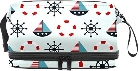 Multi-Functional Storage Travel Cosmetic Bag with Handle,Large Capacity Travel Cosmetic Bag,Nautical Sailing Lifebuoy