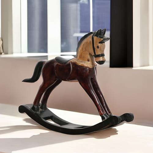 Deko-Schaukelpferd Hest handgemacht aus Mangoholz in Dunkelbraun 49 cm