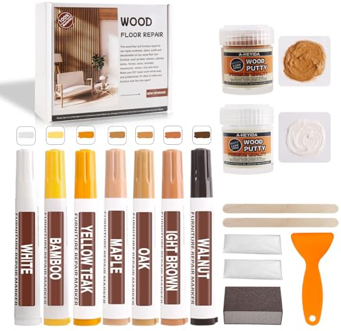 Möbelmarker Reparaturset,7 Stücke Natur Holzarbserie Holzmarker mit 2 Holzkitt Laminat Reparaturset - Einfache Restaurierung Ihres Holztischs, Schranks, Furniers Tür und Nachttisches