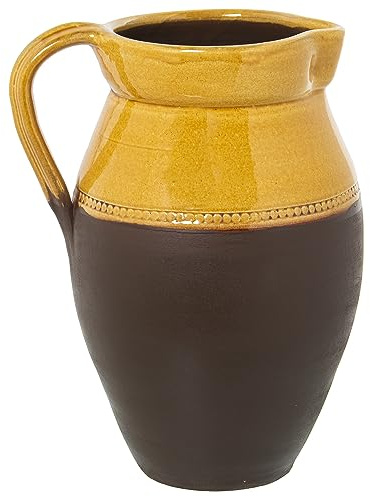 DRW Krug mit Griff aus Keramik, glänzend gelb und braun, matt, 21 x 29 cm, Öffnung 12,5 cm