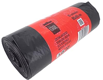 Bolsa de Basura Negra 130 Litros 90X115 - Resistente, antigoteo, material reciclado ROLLO 10 BOLSAS CAJA 20 ROLLOS. 200 BOLSAS LA CAJA.