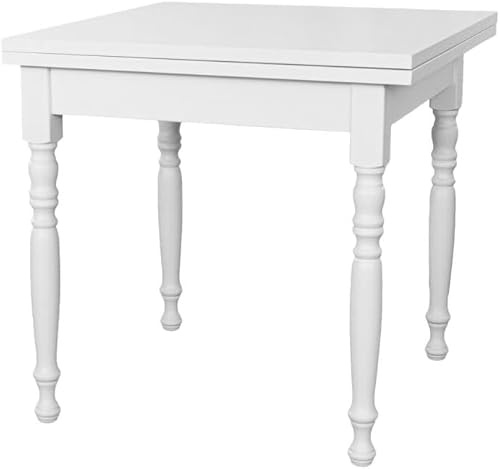 Vicentini arreda TAVOLO IN LEGNO ALLUNGABILE A LIBRO GAMBE TORNITE SHABBY CHIC BIANCO (90x90 (180))
