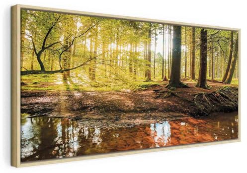 B&D XXL - Leinwandbild Wald natürlicher, 140x70 cm, Schlafzimmer, modern | Hochwertige Leinwand, sofort aufhängbar, ideal fürs Wohn- oder Schlafzimmer, wasserfest und lichtecht, langlebig, stilvoll