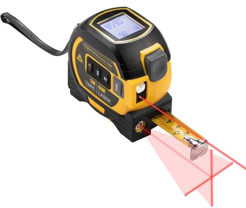 Hardys Combination Laser Measuring Tape - 5m Tape Measure & 40m Laser Measure Device - Backlit LCD Digital Measuring in Ft/In/M, Metric Steel Tape with Cross Line Laser Level