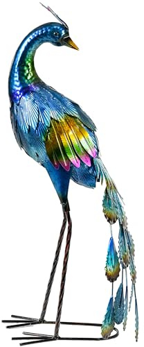 Outsunny Garden Ornaments Outdoor, 59cm Standing Peacock Statues Sculptures, Steel Bird Art Decoration Garden Gifts for Lawn Porch Yard