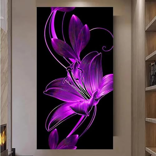 5D DIY Diamond Painting Orchidee Diamond Painting XXL Erwachsene Groß 100x233cm Diamond Art Lila Licht Diamant Painting Bilder Kinder Anfänger Dimondpaintin Crystal Arts Geschenke für Frauen Wand Deko