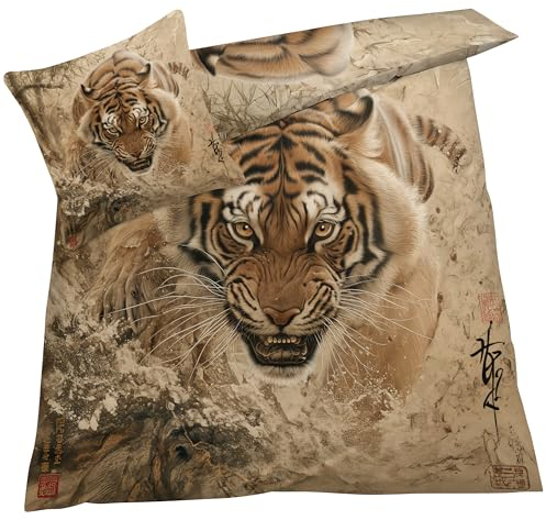 YELDAN Tiger Bettwäsche 140x200 Winter, Tiere Bettbezug 140x200 2er Set, Wendebettwäsche und Kissenbezug, Weiche & Atmungsaktive Mikrofaser Bettwäsche-Sets