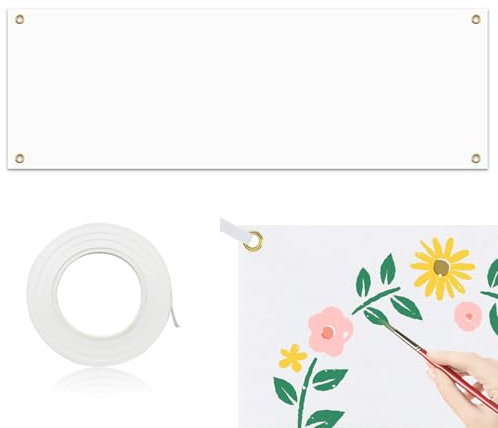 OMJMYY Striscione Bianca Grande 500 x 50cm - Striscione Personalizzato con Corda da 10 m per Fai da te - Disegno Eventi Interni ed Esterni