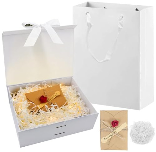 Geschenkbox mit deckel Geschenkbox Weiß 21x17 x7 cm geschenkkarton mit Schleife Geschenkverpackung Weiße für Geburtstag Hochzeit Weihnachten