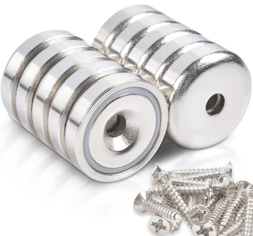 10 Stück Neodym Magnete Extra Stark 10 KG Kraft 20 X 7 mm mit Loch und Kapsel, Senkkopf-Topfmagnet mit Schrauben, Magnete Stark für Küchen, Kühlschrank, Badezimmer, Magnettafel, Büros