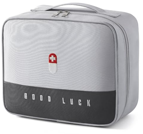 JAMHEXOU Medikamententasche Reiseapotheke Tasche Medizinbox Große Kapazität Medizinische Erste Hilfe Tasche Tragbare Medikamenten Aufbewahrungstasch Geeignet für Schule Reisen Camping Wandern (Grau)