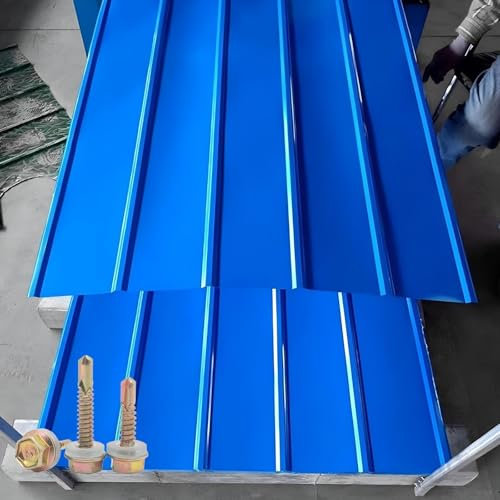 Dachbleche, Stahlblech-Dachplatten, Wellplatten, Breite 90 cm, verwendbar auf Wandwerkzeugschuppen, Metall-Geräteschuppen, Gartenhaus, Gartenhaus, Blau (100 x 90 cm, 1 Stück)