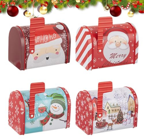 Nuyhgtr Biscotti di Natale Tin, Scatola di latta per biscotti di Natale, Piccola scatola di latta di Natale, Piccolo Natale scatola delle lettere, Scatola decorativa per biscotti, Holiday Cookie