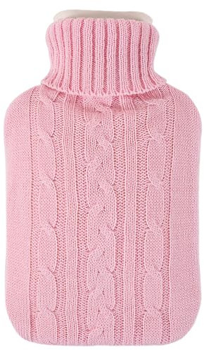 Vencier Large 2L Hot Water Bottle with Plush Cover & Bobble - Durable, Washable Heating Pad for Body Pain Relief & Cosy Nights - Perfect for Aches, Pains, and Thoughtful Gifts (Pink Knitted)