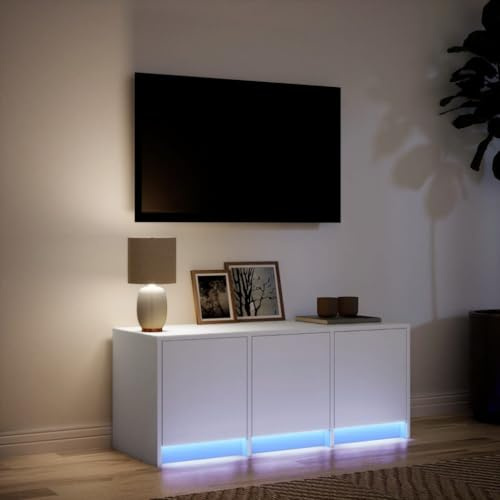 Festnight Meuble TV avec LED 97 cm Banc TV TV Table Télé Moderne Television Salon Meubles pour Audio/vidéo Meuble de salon-Blanc-97 cm