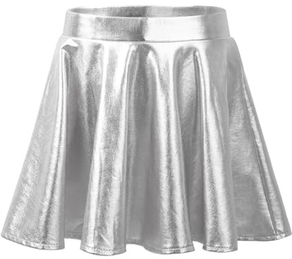RUNQHUI - Falda de danza metálica para niña o niño, falda plisada brillante, traje de danza moderna, jazz, plata, 13-14 Años