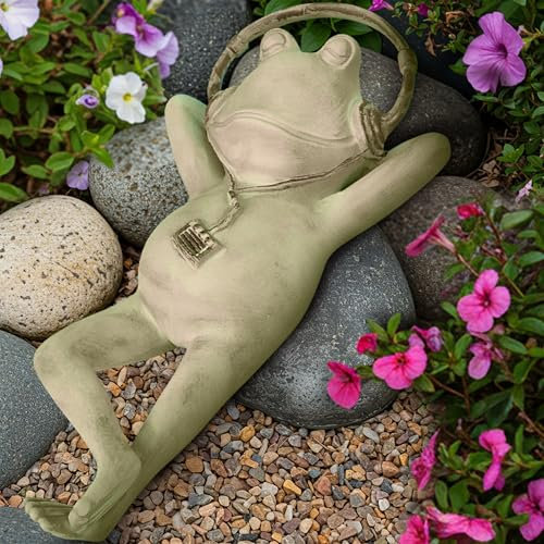 Frog Garden Statue –Relaxing Resin Yard Decor, Whimsical Yard Figure, Porch Statue, Outdoor Zen Garden Decor, Larger Size 12 x 7.5, Patio, Landscaping for Mom, Art Lover Collector