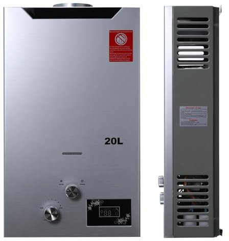 Tankless Propane Camping Water Heater,Portable Outdoor Boiler for Home Shower, Wall-Mounted LPG Gas Heater with Digital Display - White