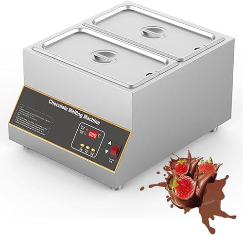 YLANMEI Chocolate Tempering Machine Melting Pot 500W Commercial Chocolate Tempering Machine Electric Auto Chocolate Heater Liquid Warmer Boiler Stainless Steel,2tank
