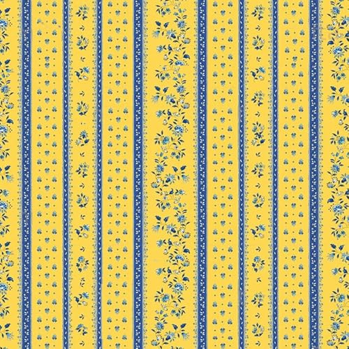Tissu au mètre coton provençale Figuerolles jaune bleu rayure en 160 cm de large
