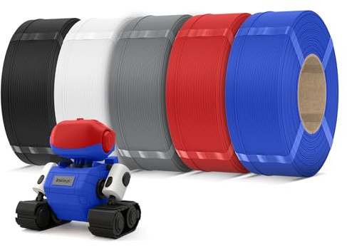 Inslogic Filament PLA mat Filament d'impression 3D 1,75 mm, lot de 5 kg Recharge PLA mat, compatible avec la plupart des imprimantes 3D FDM (noir + blanc + gris + rouge + bleu)
