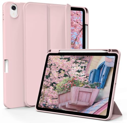 ZKTUYU Hülle für iPad Air 11 M4/M3/M2, iPad Air 5./4. Generation 10,9 | Weiche TPU Schutzhülle mit Stifthalter, Trifold Ständerhülle, Unterstützt Touch ID, Auto Schlafen/Wachen, Hellrosa