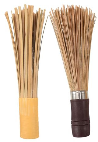 DECHOUS 2pcs Multi-use Kitchen Pot Cleaning Brush with Handle Bamboo Long Handle Scrubbers for Easy Dish Pan Cleaning Versatile Brush for Sinks and Surfaces