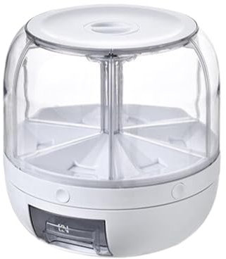 360° drehbarer Glas-Lebensmittelbehälter, 6-Fächer-Reisspender, ausklickbarer Getreideaufbewahrungsnizer, luftdicht, einfacher Zugang für Getreide und Snacks