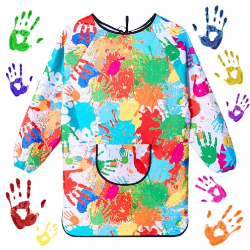 COSBERY Malkittel Schule 1. Klasse, Malschürze Kinder mit Big Taschen, Verstellbarem Gurt, Wasserdicht,Malkittel Kinder 7-12 jahre für Schule Kunst Malerei Kochen Mädchen Junge