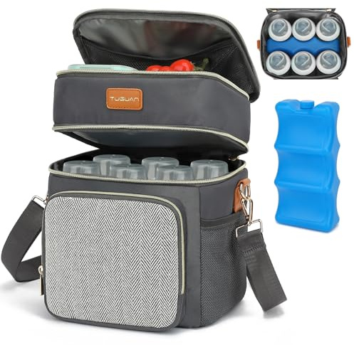 TUGUAN Breast Milk Cooler Bag Double Layer Insulated Baby Bottle Bag with Ice Packs for Storage & Feeding Fits 6 Bottles Leak-Proof Small Lunch Coolers Portable for Travel Nursing Moms