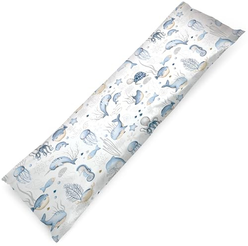 PinkZebra Seitenschläferkissen Bezug 40 x145 cm aus 100% Baumwolle, Kissenbezug für Kinder & Erwachsene, Kissenhülle mit Reißverschluss, Öko-tex Standard 100, Meerestiere
