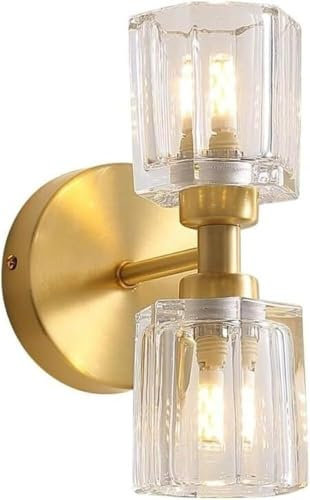 Aplique de Pared Moderno de Mediados de Siglo de latón Cepillado con Cristal Acanalado, lámpara de Pared de Dos Luces, de Arriba a Abajo, para baño, Dormitorio, Comedor, Cocina, luz de Pared con
