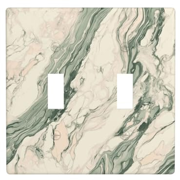 Placa de pared para interruptor de pared de doble banda, color verde salvia, color beige y mármol, tamaño estándar, 11,4 x 11,4 cm