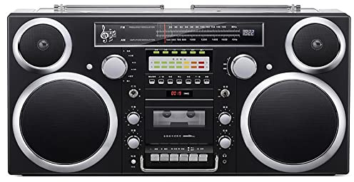 Boombox de radio retro Bluetooth 5.0, casete y reproductor de CD con radio AM/FM, ranuras SD, entrada auxiliar, conector para auriculares, convertir casetes a USB/SD