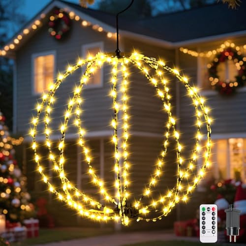 Timasser Weihnachtsdeko Aussen Leuchtkugel, 30cm 160 LED Weihnachtsbeleuchtung Außen LED Kugelleuchte Kugel Hängende 8 Modi Beleuchtete Weihnachtskugeln Wasserdichte für Weihnachten Deko