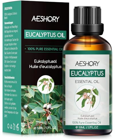 AESHORY Eukalyptus Eterisk Olja 50ML, Naturliga Eukalyptusolja Aromaterapioljor, Premium Aroma Diffusorolja Aromaterapi Doftolja för Diffusor, Hudvård, Hårvård, Avslappning, Massage, Bad