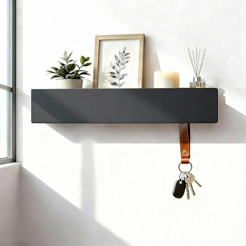 WJUAN Schlüsselablage Wand, Schlüsselbrett Modern mit Ablage, Schwarz Schlüsselaufhänger, Schlüsselboard Einfach zu Montieren, für Flur, Schlafzimmer und Wohnzimmer